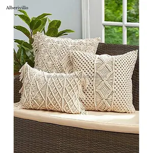 装飾クッションカバー手織り幾何学的デザイン綿マクラメ枕ケース卸売マクラメ枕カバーインドから