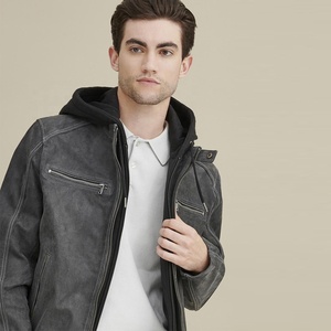 Wholesale Factory Price 2026 Men's <b>Black</b> Motorcycle <b>Jacket</b>-Waterproof Windproof Reversible Hooded 100% Polyester Rivet Faded - Product Image 4