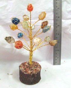 Online Sale of 15pcs Multi-Tumbled Agate <b>Trees</b> Carved Gemstone Artwork - Product Image 1
