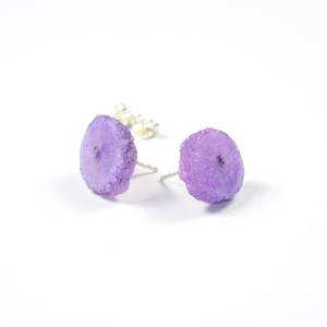 925 Sterling Silver Handmade <b>Purple</b> Stud <b>Earring</b> Round Shape Solar Quartz Natural Gemstone <b>Earrings</b> for wedding Anniversary Gift - Product Image 3
