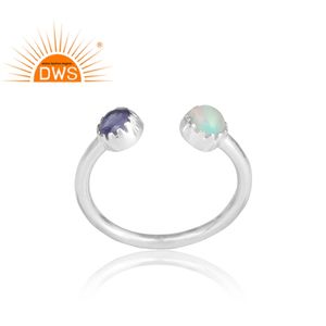 Natural Iolite & Ethiopian <b>Opal</b> Gemstone Openable <b>Ring</b> Jewelry 925 Fine <b>Silver</b> Stackable <b>Ring</b> Jewelry Manufacturer - Product Image 2