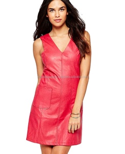 OEM-Vestido corto personalizado de piel de oveja auténtica, el más vendido, Rojo - Product Image 1