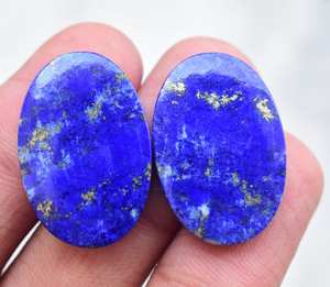 Boucles d'oreilles Lapis Lazuli et œil de tigre, coréennes, tendance, - Product Image 2