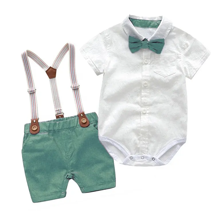 Baby boy clothes summer gentleman birthday suits newborn party dress soft cotton solid romper belt pants infant Toddler set