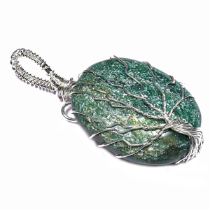 Green Agate <b>Tree</b> of Life Three Stone Pendant with <b>Crystal</b> & Rhinestone | Religious Style - Product Image 1
