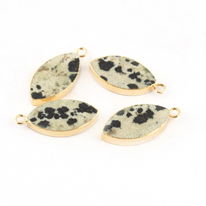 Conector de forma de marquesa de jaspe dálmata genuino al por mayor conector de fabricación terminado de un solo bucle DIY con borde galvanizado dorado - Product Image 4