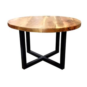 Mesa de Comedor Redonda de Madera de Mango Sólida de Estilo Industrial Vintage con Diseño Francés, Plegable, de Hierro y Metal, para Apartamentos, Hoteles, Villas - Product Image 1