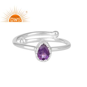 Bague en argent sterling 925 pour fille, anneau entièrement fini, de styliste, pierre précieuse d'améthyste, accessoire de mode - Product Image 1