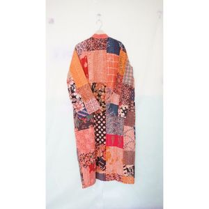 טלאי הדפסת ארוך קימונו בעבודת יד צמר קימונו נשים של חורף ללבוש לעטוף מעיל הודי כותנה חלוק רחצה Kantha קימונו מעיל - Product Image 4
