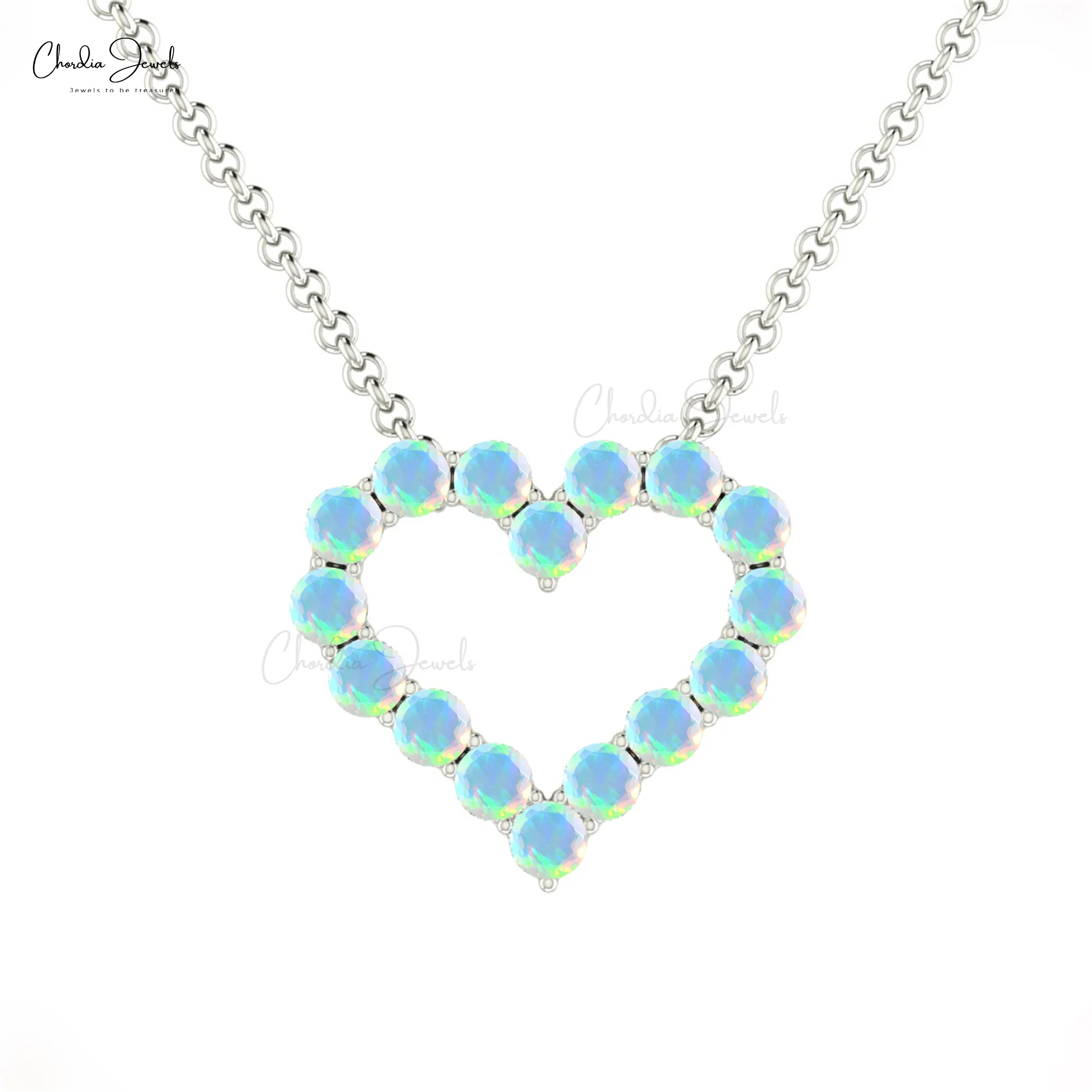 Multi Api Opal Etiopia Kalung Dalam 14K Emas Padat Opal Alami Terbuka Hati Kalung 2Mm Putaran Opal Kalung Harga Grosir