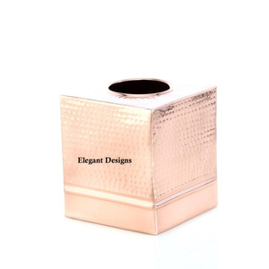 Caja de pañuelos para decoración de fiestas y eventos asequible, caja de pañuelos chapada en cobre con acabado martillado, caja de pañuelos elegante de forma cuadrada - Product Image 1
