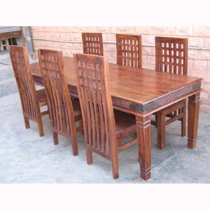 Set meja makan dalam ruangan kayu Solid gaya Modern dengan kursi kaca lipat langsung dari pabrik untuk penggunaan rumah restoran atau Hotel
