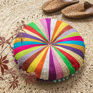 Hand Embroidered Polyester Filled Made in Indian Round Floor <b>Cushion</b> - Product Image 1