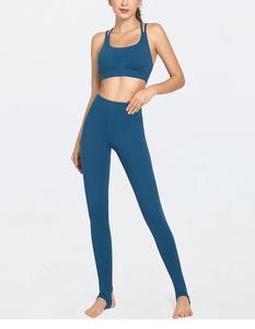 Women Seamless Yoga Set Square Neck Double Strap Sports Bra and Stirrup <b>Leggings</b> <b>Black</b> Activewear - Product Image 3
