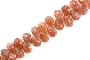 Piedra preciosa de piedra solar Natural de 8 "de largo, forma de pera suave, cuentas de Briolette con purpurina genuina, fabricación de joyas hermosas - Product Image 2