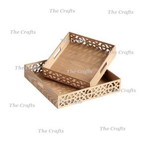 Bandeja de servicio de madera de nuevo diseño para el hogar, accesorios de hotel, bandeja de desayuno de forma cuadrada a precios aceptables - Product Image 1