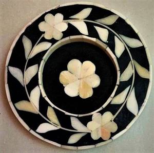 Assiette de service ronde en nacre avec motif floral pour le thé ou le service à domicile, bureau, hôtel, restaurant, style traditionnel - Product Image 6