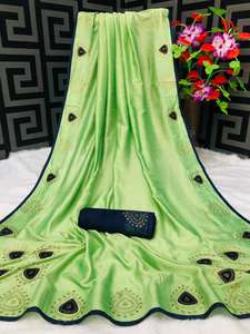 Ropa de fiesta de seda sarees indio último diseñador ropa de mujer sari con blusa Japón satén crape seda telas suaves Impresión digital Sari prenda - Product Image 5