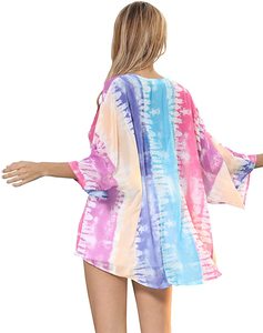 Vente chaude femmes Mini-longueur Kimono ouvert devant manches longues vêtements de plage Vintage mode conçu en mousseline de soie naturelle commandez votre - Product Image 5