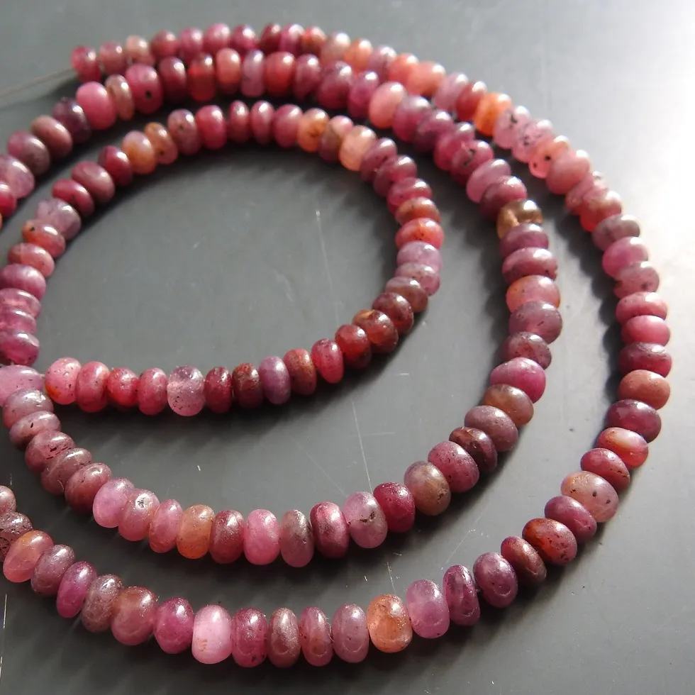 Cuentas de rubí redondas lisas, piedra suelta, hecha a mano, GEMA, collar, rosa, para hacer joyería, hilo de 16 pulgadas, 100% Natural