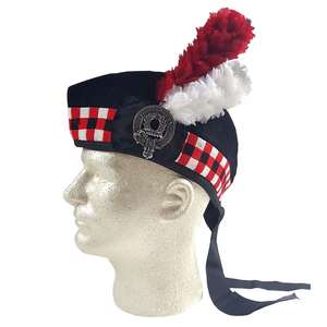 Glengarry <b>Hat</b> Black With Red White Check <b>Band</b> 100 Wool Hand Embroidered Badge Male Formal Four Seasons Adult Size 56-58CM - Product Image 2