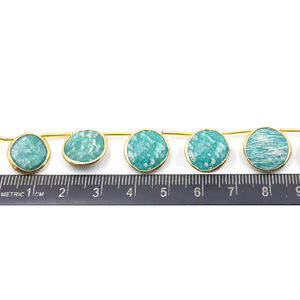 Perles de charme en argent 925 de forme ronde en amazonite de 14 à 16 mm, 12 pièces, perles percées sur le côté avec sertissage argenté et doré pour la fabrication de bijoux - Product Image 4
