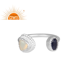 สีฟ้าไพลินและเอธิโอเปียโอปอลพลอยผู้หญิงแหวนแข็ง925เงินสเตอร์ลิงปรับเปิดแหวนเครื่องประดับผู้ค้าส่ง - Product Image 1