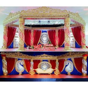 Mandap rond en cristal pour mariage Maharaja, piliers en FRP pour mariage indien avec cristal doré, mariage hindou élégant, chaise ronde Delaware - Product Image 1