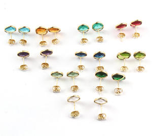 Fujin — boucles d'oreilles ovales en forme de carreaux pour femme, design Simple, pour usage quotidien, 10x14mm, en quartz clair, plaqué or et argent - Product Image 6