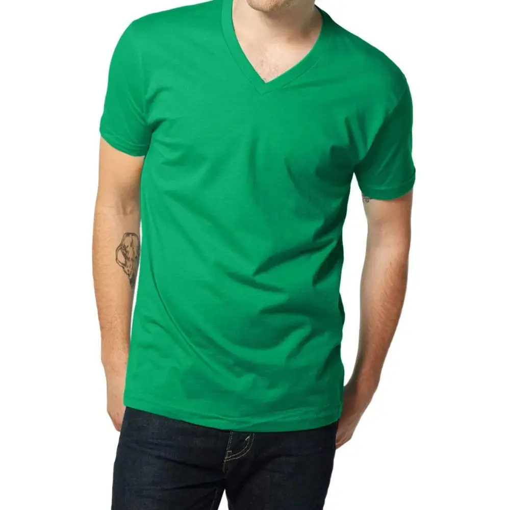 Оптовая продажа, мужские футболки, простые приталенные футболки на заказ, повседневные футболки с V-образным вырезом, мужские базовые футболки без рисунка