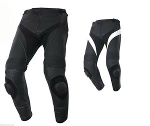 Pantalon de moto en cuir noir et blanc, court et standard - Product Image 5