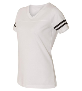 Camiseta deportiva con cuello en V y mangas a rayas, camiseta de fútbol con cuello en V para mujer, camiseta de fútbol para mujer - Product Image 5