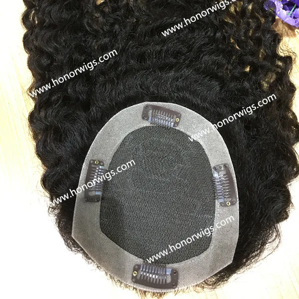 स्टॉक में महिलाओं की टौपी HT367 DW अफ्रीका कर्ल काले रंग #1 जैरी कर्ल महिलाओं के hairpiece130 % घनत्व क्लिप के साथ 18 इंच 5x6 inch