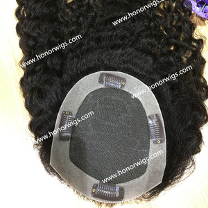 HT367 Peluquín de Mujer en Stock DW Africa Curl Color Negro #1 Jerry Curl Peluquín de Mujer 130% Densidad 18 pulgadas 5x6 pulgadas con Clips - Product Image 1