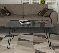 Table basse de luxe exclusive en bois aggloméré moderne avec pieds en fer Deren, plateau en marbre, finition mélamine, garantie 2 ans, meilleure qualité turque