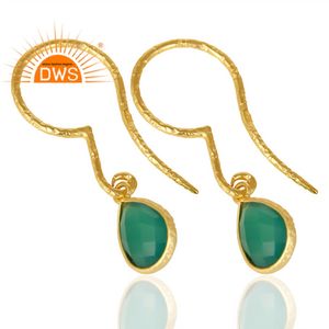 Boucles d'oreilles créoles en onyx vert plaqué or jaune en argent sterling certifié GIA cadeau de mariage à la mode bijoux pour femmes - Product Image 2