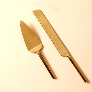 เครื่องตัดเค้กและเซิร์ฟเวอร์ชุดเค้กแต่งงานชุดเสิร์ฟทองเหลืองตรวจสอบขอบรอบจับเซิร์ฟเวอร์เค้ก - Product Image 3