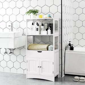 Bathroom Cabinet Entrance Kitchen Living Room Bathroom VASAGLE Large Double Doors White Wardrobe Storage Cabinet Shelf With Drawer