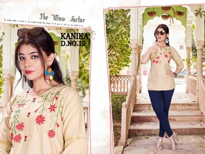 Ropa informal para mujer, Tops cortos de diseño personalizado bordado, Kurti, reyon, venta al por mayor, nuevo estilo - Product Image 5