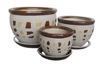 Pots en céramique bleu marine pour l'intérieur, émaillés, avec motif de tournesol, pot rond en poterie pour la décoration de la maison et du jardin, pour utilisation au sol
