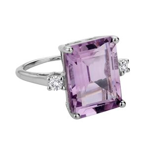 Grande bague vintage en améthyste avec pierres précieuses, argent rose, plaqué rhodium, bijoux élégants en argent sterling pour anniversaire de mariage - Product Image 2
