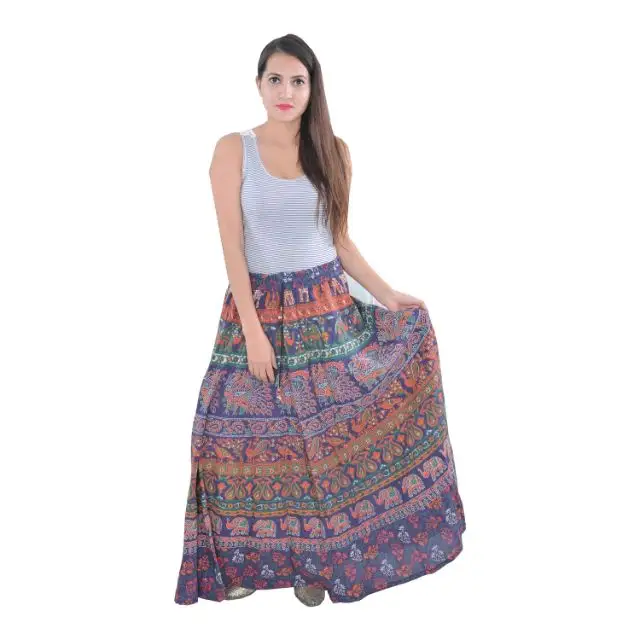 Индийская пляжная одежда ручной работы из чистого хлопка с принтом мандалы в богемном цыганском стиле, длинная юбка с запахом для вечеринок для женщин и девочек