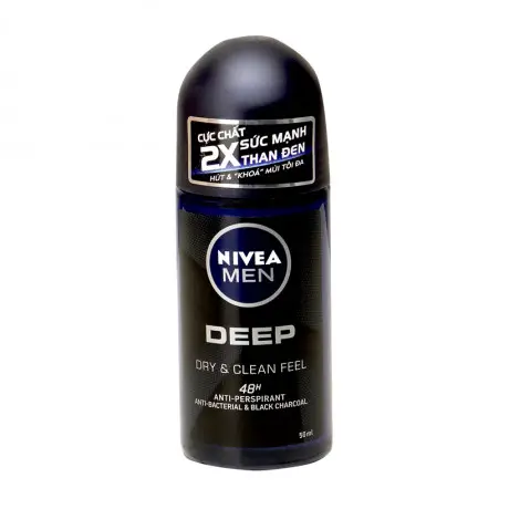 Дезодорирующий ролик, активированный уголь Nivea Men, глубокая сушка и очистка, 50 мл x24 бутылки