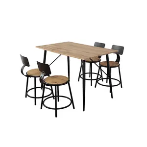 Industriële Stijl Eettafel Sets 1 + 4 Ronde Seat Stoel Restaurant Tafel En Stoel Set