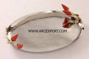 Classique Blanc Et Or Émail Décoration Alimentaire Plateau De Service Hôtel De Mariage Décoratif Collations Dessert Plateau De Service À Vendre Top - Product Image 3