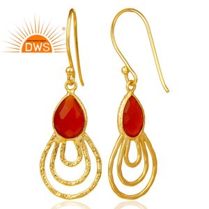 14พันชุบทอง925เงินสเตอร์ลิงต่างหูเครื่องประดับผู้ค้าส่งสีแดงธรรมชาติพลอยนิลค้อนลดลงห้อยเครื่องประดับ - Product Image 3