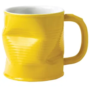 Creative Crumpled Mug Yellow Ceramic Mug Squashed Tin Can Mug 7.8oz / 220ml