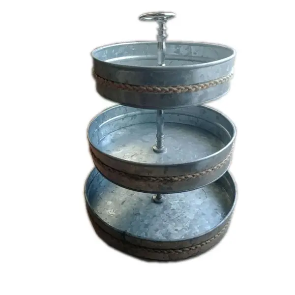 Metalen Ijzeren Cake Staat Voor Bruiloftsgeschenk Decoratief Touw Plakken Ontwerp Cake Stand Modern Gegalvaniseerd Caketribune Rond Gevormd