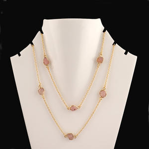 EW-collar de cuarzo rosa natural para mujer, cadena en capas chapada en oro amarillo, venta al por mayor - Product Image 3