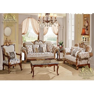 Juego de Sofás Clásico de Madera de Teca de Calidad Superior, Muebles de Sala de Estar Europeos, Juego de Sofás Clásico para Sala de Estar, Asientos Cómodos - Product Image 1